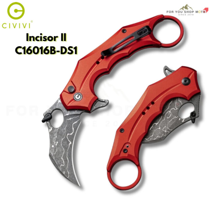 มีดพับ CIVIVI Incisor II Karambit ใบมีด Nitro-V / Damascus 2.02 นิ้ว ด้าม Aluminum ระบบ Button Lock EDC
