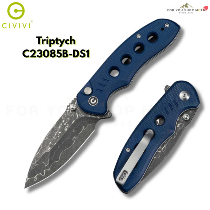 มีดพับ CIVIVI Triptych EDC ใบมีด 14C28N / Damascus 2.97 นิ้ว ด้าม G10 / Wood / Micarta ระบบ Button Lock Thumb Stud Flip