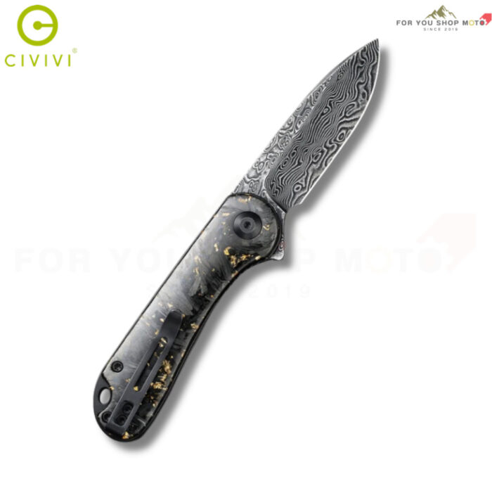 มีดพับ CIVIVI Elementum ใบมีด Damascus 2.96 นิ้ว ด้าม Carbon Fiber & Resin ระบบ Liner Lock Flipper Knife รุ่น C907C-DS