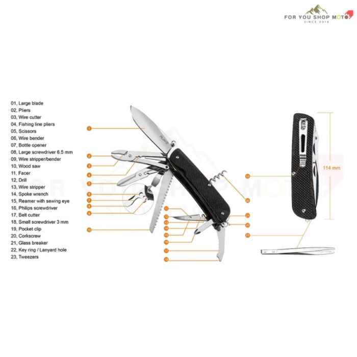 มีดพับมัลติทูล RUIKE Trekker LD51-B Multi-Tool 23 ฟังก์ชั่น ใบมีด 12C27 ด้าม G-10 สีดำ แท้ 100%