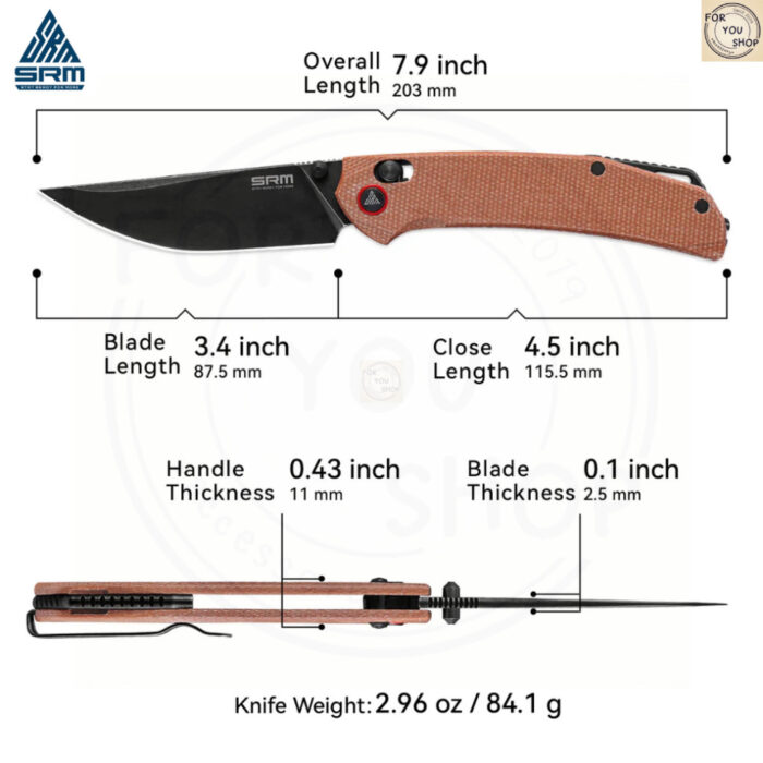มีดพับ SRM Asika 411L-MN ใบมีด 14C28N ขนาด 3.46 นิ้ว ทรง Clip Point ด้าม Micarta ระบบ Crossbar Lock