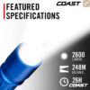 COAST XP11R ไฟฉายแรงสูง 2600 Lumens ไฟฉาย LED ชาร์จ USB-C ได้ ปรับโฟกัส SLIDE FOCUS ส่องไกล 248m สี Blue EDC