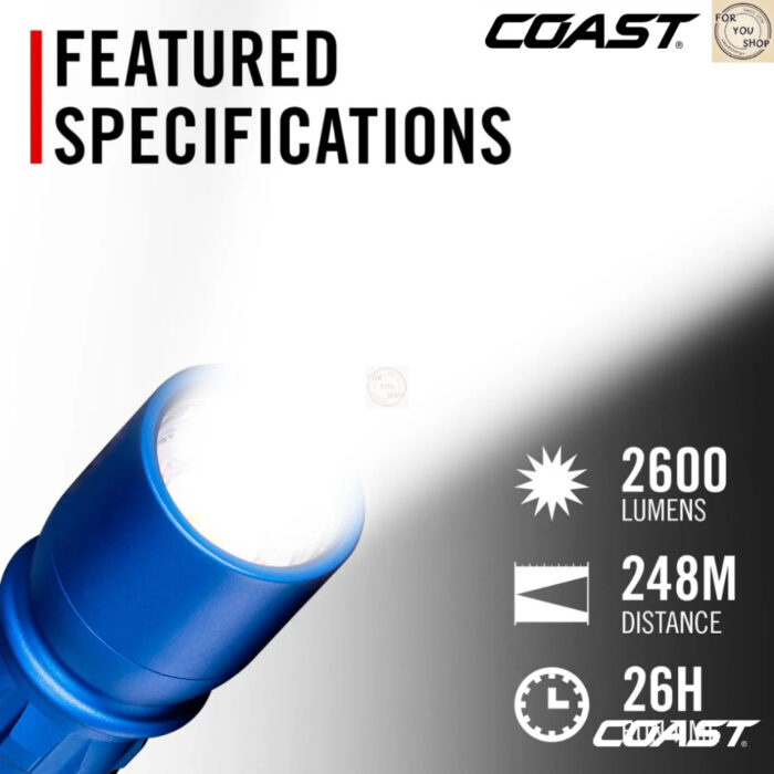 COAST XP11R ไฟฉายแรงสูง 2600 Lumens ไฟฉาย LED ชาร์จ USB-C ได้ ปรับโฟกัส SLIDE FOCUS ส่องไกล 248m สี Blue EDC