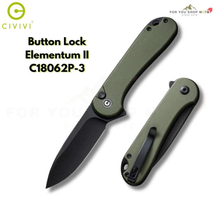 มีดพับ CIVIVI Button Lock Elementum II ใบมีด Nitro-V / Damascus 2.96นิ้ว ด้าม G10/Ultem/CarbonFiber/Aluminum (C18062P)