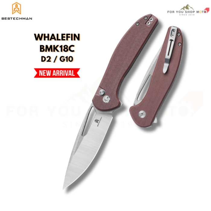 มีดพับ Bestechman Whalefin (BMK18) ใบมีด D2 ขนาด 3.4 นิ้ว ด้าม G10 ระบบ Button Lock (ของแท้)