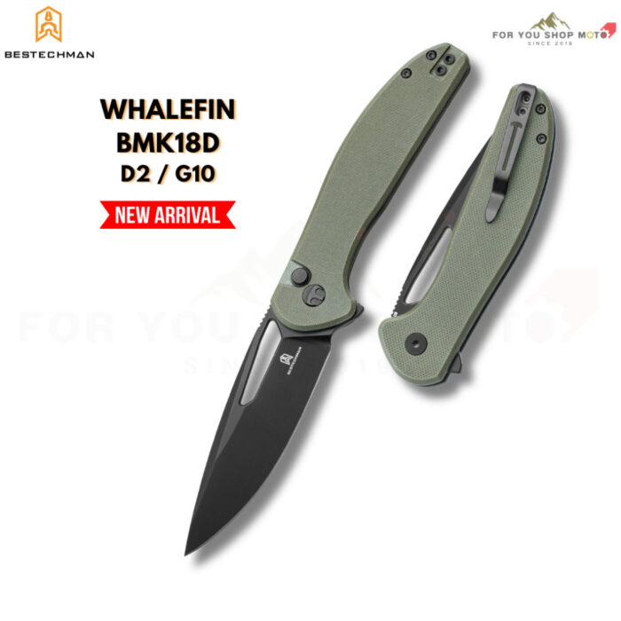 มีดพับ Bestechman Whalefin (BMK18) ใบมีด D2 ขนาด 3.4 นิ้ว ด้าม G10 ระบบ Button Lock (ของแท้)