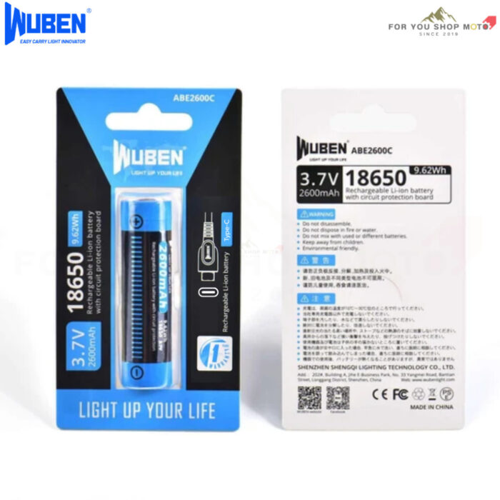 WUBEN ABE2600C ถ่านชาร์จ 18650 2600mAh 3.7V Li-ion Rechargeable พร้อมวงจรป้องกัน Protected Battery สำหรับไฟฉายและอุปกรณ์