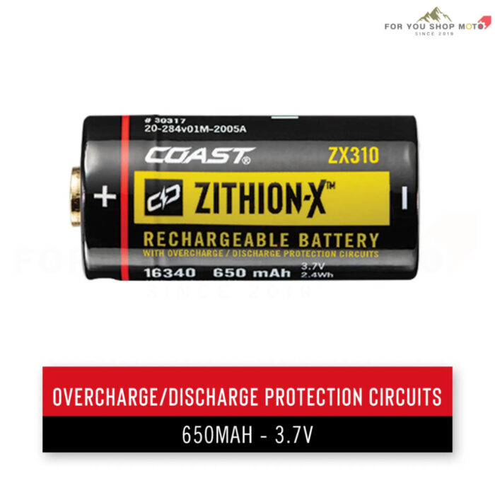 COAST ZX310 ถ่านชาร์จ 3.7V (850mAh) ชาร์จ USB-C ในตัว สำหรับไฟฉาย แท้ 100% ถ่านชาร์จ Lithium-Ion ขนาด 16340