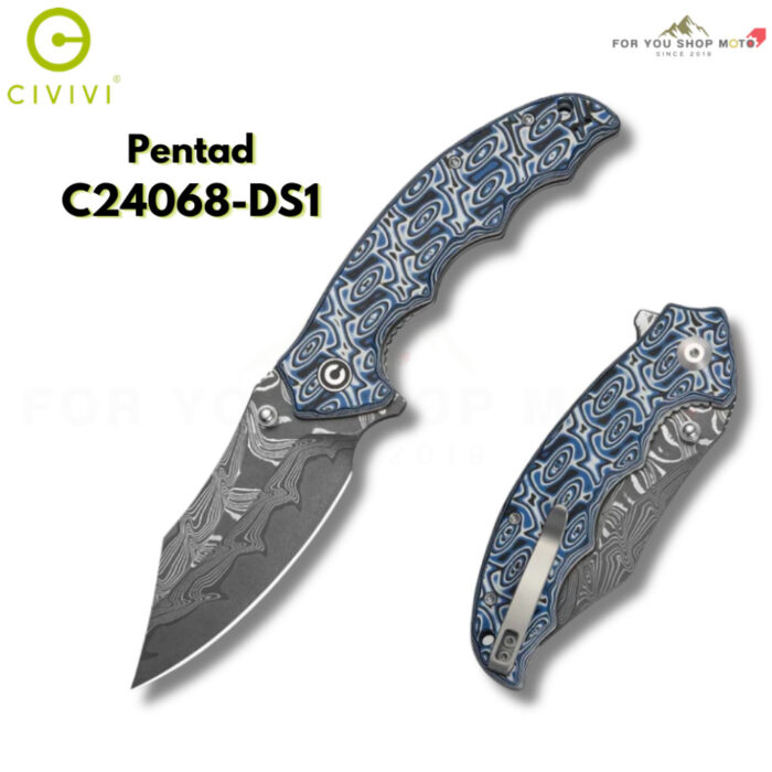 [New] มีดพับ CIVIVI Pentad ใบมีด Nitro-V / Damascus 3.48 นิ้ว ด้าม G10 / Micarta รุ่นใหม่ Flipper & Thumb Stud C24068