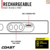 COAST Slayer Ultra ไฟฉายแรงสูง 2000 Lumens ชาร์จ USB-C ไฟฉาย EDC จอแบตเตอรี่ดิจิตอล POWERiQ แม่เหล็กในตัว