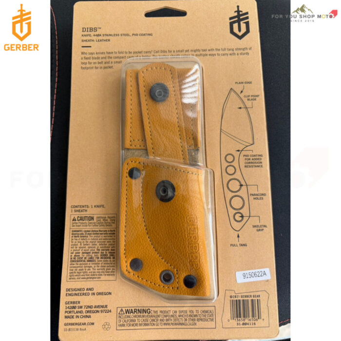 th-11134207-81ztk-msb7qfj1girs23-2.jpg Gerber Dibs Fixed Blade มีดใบตาย EDC ขนาดพกพา เหล็ก 440A Black Clip Point ด้าม Skeletonized พร้อมซองหนังสีเหลือง ของแท้