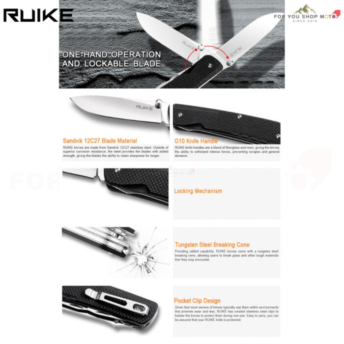 มีดพับ RUIKE LD41-B Multi-functional Knife ใบมีด Sandvik 12C27 3.35นิ้ว ด้าม G10 พร้อม Glass Breaker มีดพกอเนกประสงค์