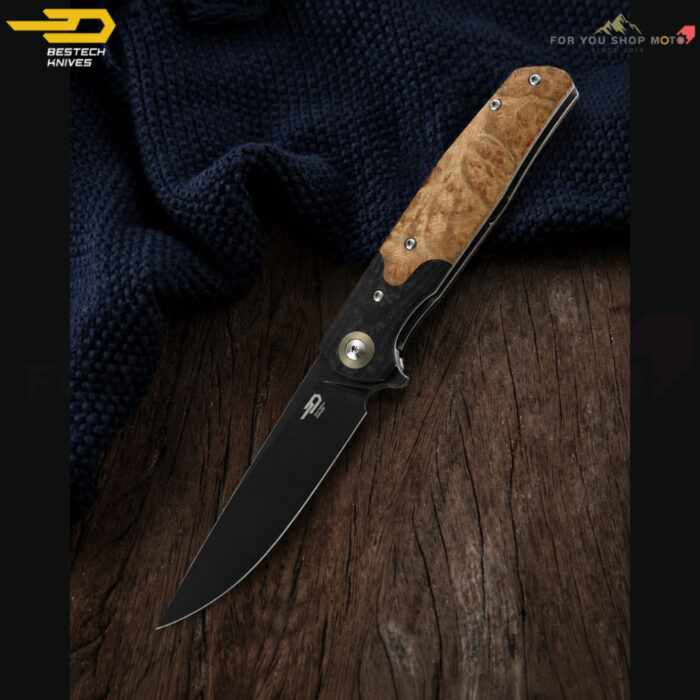 th-11134207-81ztl-mpzt6y8tz4ss5f-2.jpg BESTECH KNIVES มีดพับรุ่น ASCOT (BG19D / BG19E) ด้ามไม้ผสมคาร์บอนไฟเบอร์ ใบมีด 14C28N ขนาด 3.82 นิ้ว
