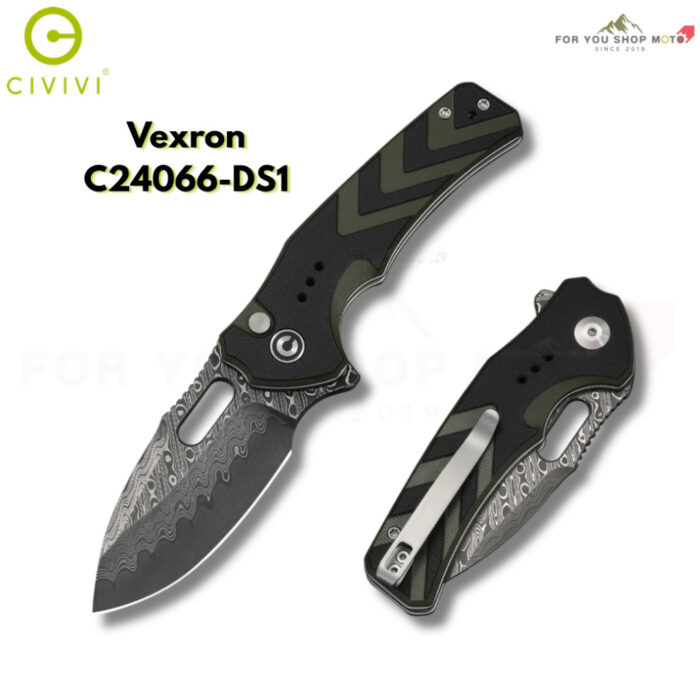 มีดพับ CIVIVI Vexron ใบมีด 14C28N / Damascus 2.98นิ้ว ด้าม G10 ระบบ Flipper & Thumb Hole & Button Lock Knife EDC C24066