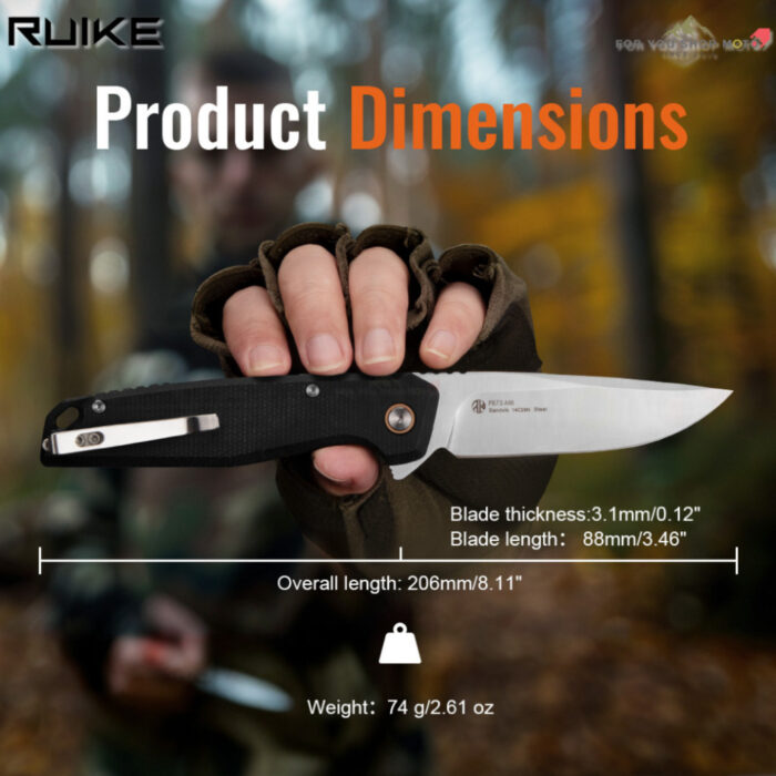 มีดพับ RUIKE P873 ใบมีด Sandvik 14C28N 3.46 นิ้ว Drop Point ด้าม G10 / Micarta ระบบ Button lock Outdoor Knife EDC