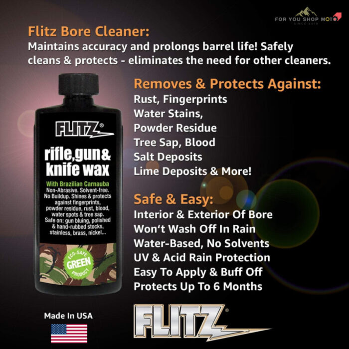 Flitz Rifle, Gun, Knife Wax 7.6 oz (225ml) แว็กซ์เคลือบเงา ป้องกันสนิม ด้ามไม้ โลหะ มีด ปืน สูตรคาร์โนบา & คราบผึ้ง แท้