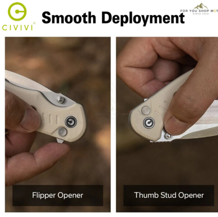 มีดพับ CIVIVI Triptych EDC ใบมีด 14C28N / Damascus 2.97 นิ้ว ด้าม G10 / Wood / Micarta ระบบ Button Lock Thumb Stud Flip