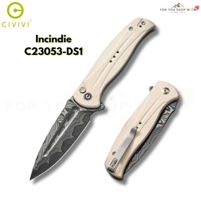 มีดพับ CIVIVI Incindie EDC ใบมีด 14C28N / Damascus 3.48 นิ้ว ด้าม G10 ระบบ Flipper & Button Lock รุ่น C23053