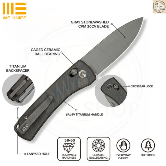 มีดพับ WEKNIFE Nightblade ใบมีด CPM 20CV 2.98นิ้ว ด้าม Titanium ระบบ Crossbar Lock EDC WE22046