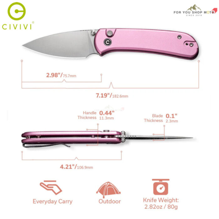 มีดพับ CIVIVI Qubit ใบมีด 14C28N / Damascus 2.98นิ้ว ด้าม Aluminum ระบบ Button Lock & Thumb Stud EDC รุ่น C22030E
