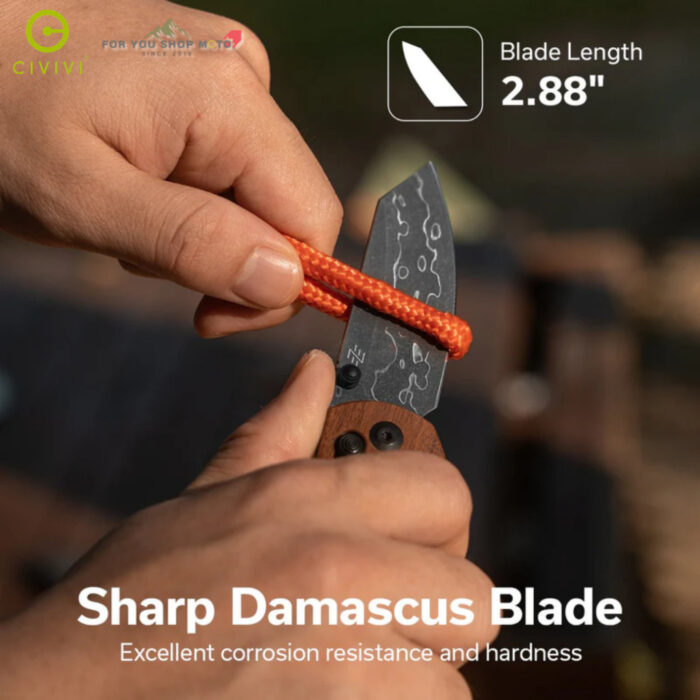 มีดพับ CIVIVI Yonder ใบมีด 14C28N / Damascus 2.88นิ้ว ด้าม G10 / Micarta / Wood Guibourtia ระบบ Crossbar Lock EDC C23073
