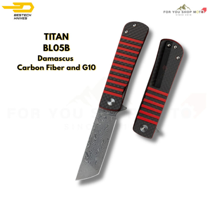 th-11134207-81ztm-mqhcswj1sf0g52-2.jpg มีดพับ Bestech Titan (BL05) ใบมีด Damascus 2.96 นิ้ว ด้าม Carbon Fiber ผสม G10 (ของแท้)