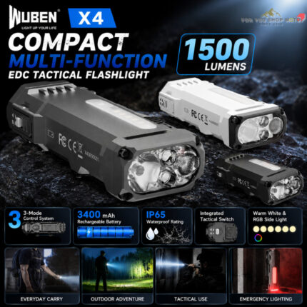WUBEN X4 ไฟฉาย EDC สว่าง 1,500 Lumens มีไฟข้าง RGB ชาร์จ Type-C มีแม่เหล็ก กันน้ำ IP65