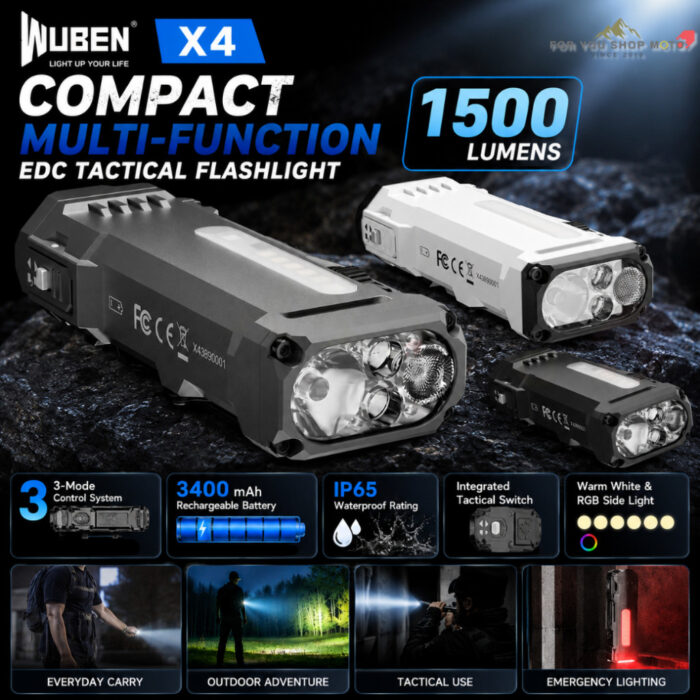 th-11134207-81ztm-mqya6fcq7rb5c9.jpg WUBEN X4 ไฟฉาย EDC สว่าง 1,500 Lumens มีไฟข้าง RGB ชาร์จ Type-C มีแม่เหล็ก กันน้ำ IP65