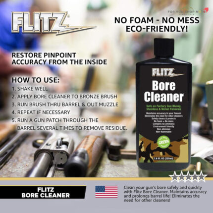 น้ำยาขัดอาวุธปืน มีด Flitz Gun Bore Cleaner, 7.6 oz. Bottle ปืน 7.6oz (225ml) ขจัดสนิม ตะกั่ว เขม่า ไม่กัดผิวปืน ไร้ส
