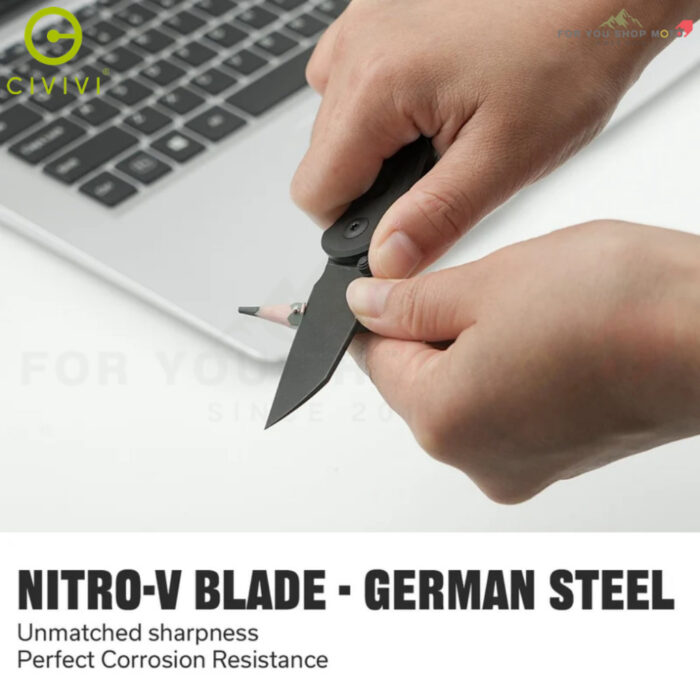 มีดพับ CIVIVI Pragma EDC ใบมีด Nitro-V 2.2 นิ้ว Wharncliffe ด้าม Aluminum พร้อม Carabiner & Bottle Opener Button Lock