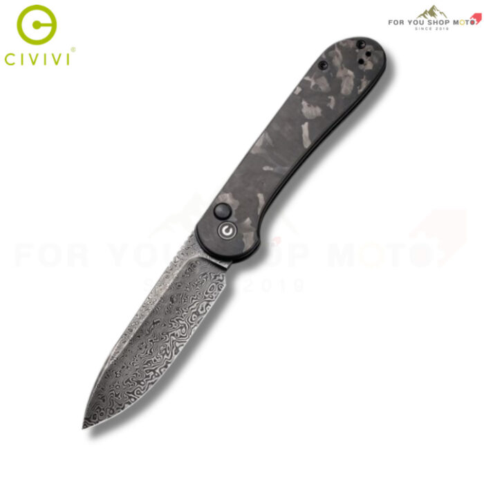 มีดพับ CIVIVI Button Lock Elementum ใบมีด Damascus 3.47 นิ้ว ด้าม Carbon Fiber Pocket Knife EDC รุ่น C2103DS-3