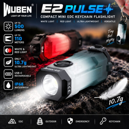 WUBEN E2 PULSE ] ไฟฉายพวงกุญแจ EDC Mini 150 Lumens น้ำหนักเบา 10.7g ไฟข้าง COB + ไฟสัญญาณเตือน ชาร์จ Type-C ท้ายแม่เหล็ก