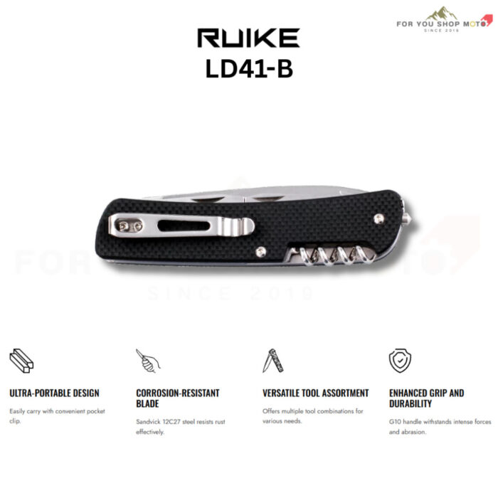 มีดพับ RUIKE LD41-B Multi-functional Knife ใบมีด Sandvik 12C27 3.35นิ้ว ด้าม G10 พร้อม Glass Breaker มีดพกอเนกประสงค์