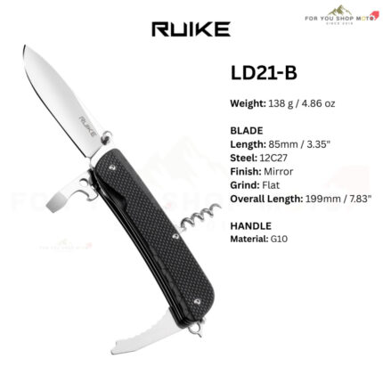 th-11134207-81ztm-mtcahledhb7t75.jpg มีดพับมัลติทูล RUIKE LD21-B Multi-Tool Knife 3.5" เหล็ก Sandvik 12C27 ด้าม Black G10 ของแท้ 100%