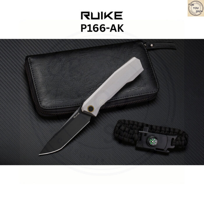 มีดพับ RUIKE P166-AK ใบมีด Tanto 3.62นิ้ว เหล็ก 14C28N เคลือบดำ ด้าม Aluminum สีเงิน Liner Lock EDC Knife
