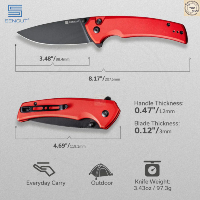 มีดพับ SENCUT Serene ใบมีด D2 3.48 นิ้ว ด้ามอลูมิเนียม Flipper & Button Lock & Thumb Stud EDC รุ่น S21022B