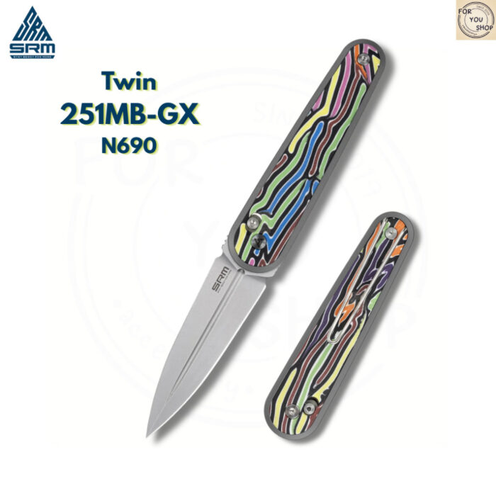 มีดพับ SRM Twin 251MB ใบมีด N690 2.99นิ้ว ด้าม G10 / Micarta ระบบ Crossbar Lock ลูกปืนเซรามิก EDC