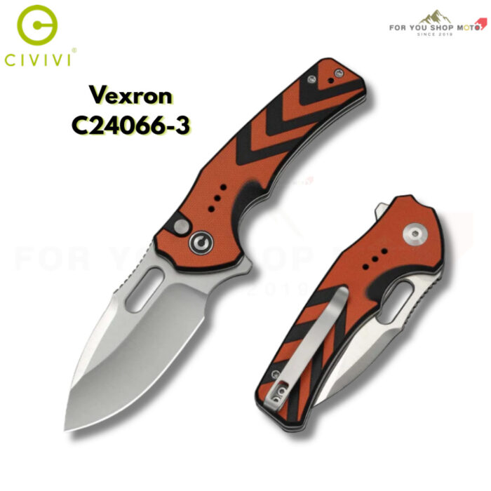 มีดพับ CIVIVI Vexron ใบมีด 14C28N / Damascus 2.98นิ้ว ด้าม G10 ระบบ Flipper & Thumb Hole & Button Lock Knife EDC C24066