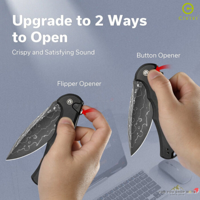มีดพับ CIVIVI Button Lock Praxis ใบมีด Nitro-V / Damascus 3.75 นิ้ว ด้ามอะลูมิเนียม Aluminum ระบบ Button Lock มีด EDC