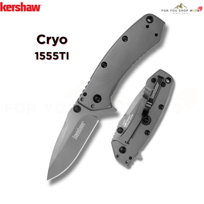 Kershaw 1555Ti Cryo SpeedSafe Assisted มีดพับ EDC ออกแบบโดย Rick Hinderer ใบมีด 2.75 นิ้ว เคลือบไทเทเนียม ด้ามสแตนเลส ขอ