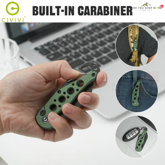 มีดพับ CIVIVI Pragma EDC ใบมีด Nitro-V 2.2 นิ้ว Wharncliffe ด้าม Aluminum พร้อม Carabiner & Bottle Opener Button Lock