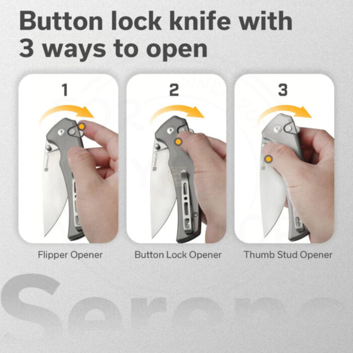 มีดพับ SENCUT Serene ใบมีด D2 3.48 นิ้ว ด้ามอลูมิเนียม Flipper & Button Lock & Thumb Stud EDC รุ่น S21022B