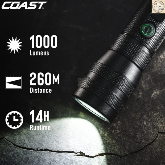COAST G60R 2ชิ้น/แพ็ค ไฟฉายแรงสูง 1000 Lumens ชาร์จ USB-C กันน้ำ IP67 ปรับซูมได้ LED Flashlight