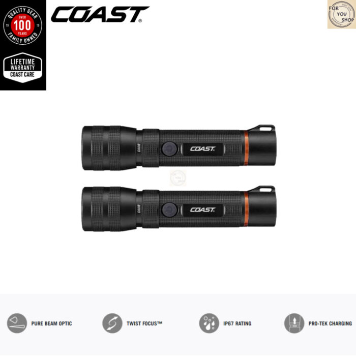 COAST G60R 2ชิ้น/แพ็ค ไฟฉายแรงสูง 1000 Lumens ชาร์จ USB-C กันน้ำ IP67 ปรับซูมได้ LED Flashlight