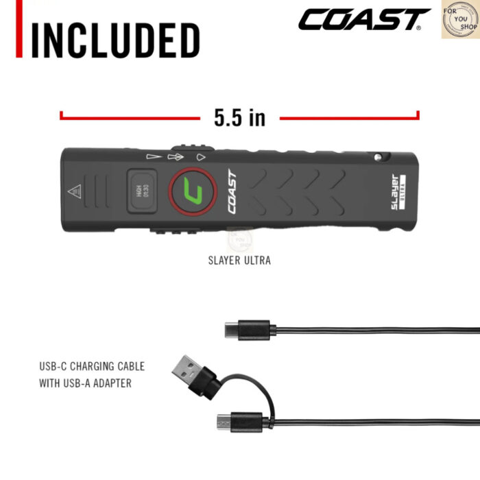 COAST Slayer Ultra ไฟฉายแรงสูง 2000 Lumens ชาร์จ USB-C ไฟฉาย EDC จอแบตเตอรี่ดิจิตอล POWERiQ แม่เหล็กในตัว