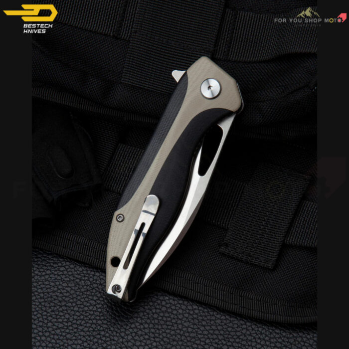 [BESTECH KOMODO] (BG26B) มีดพับพกพาเกรดพรีเมียม ใบมีด 3.35 นิ้ว เหล็ก D2 ด้ามจับ G10 (สีดำ-เบจ)