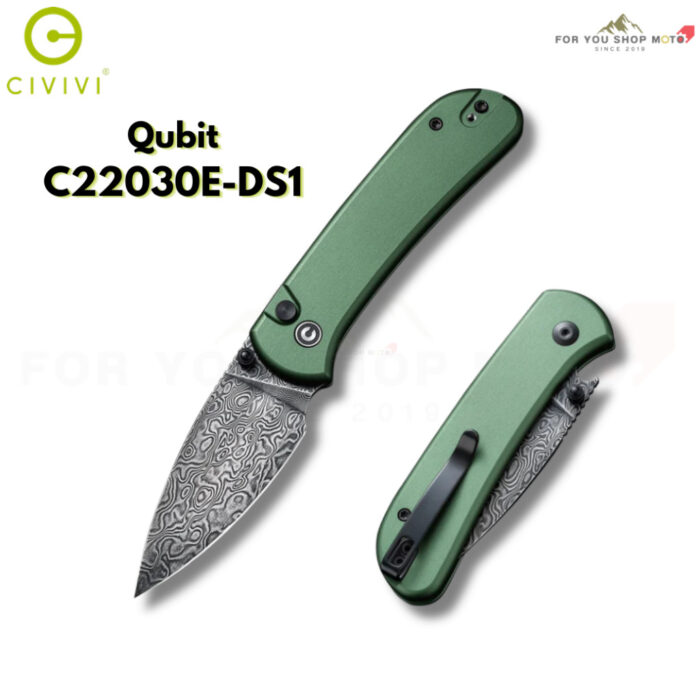 มีดพับ CIVIVI Qubit ใบมีด 14C28N / Damascus 2.98นิ้ว ด้าม Aluminum ระบบ Button Lock & Thumb Stud EDC รุ่น C22030E