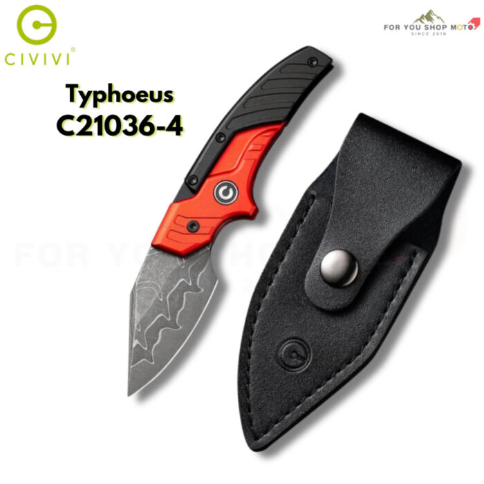 มีดพก CIVIVI Typhoeus Adjustable Fixed Blade ใบมีด 14C28N / Damascus 2.27 นิ้ว Dagger ด้าม G10 / Aluminum พร้อมซองหนังดำ