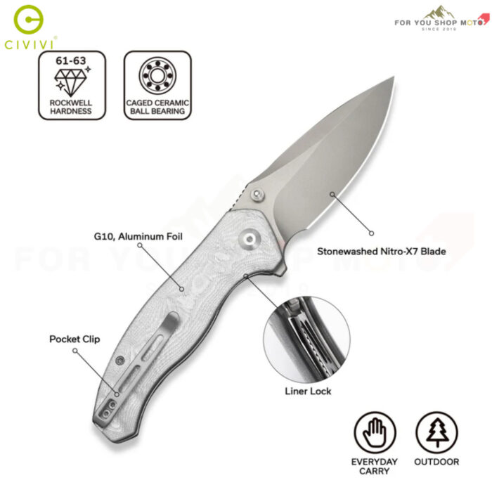 [New] มีดพับ CIVIVI Vyrent ใบมีด Nitro-X7 / Damascus 3.48 นิ้ว ด้าม G10 / Micarta รุ่นใหม่ Flipper & Thumb Stud C25037