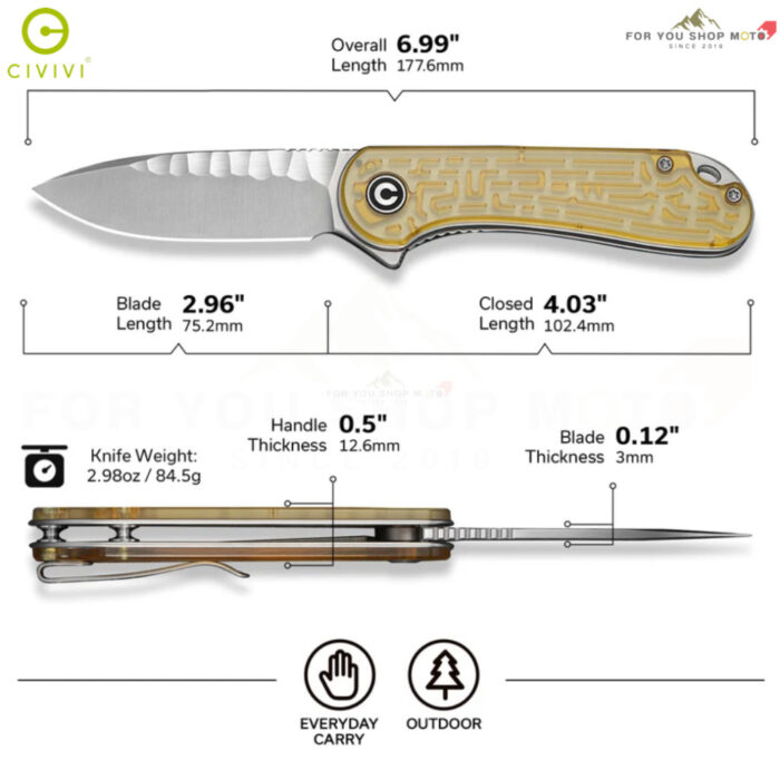 [New] มีดพับ CIVIVI Elementum ใบมีด Nitro-V 2.96 นิ้ว ด้ามใส Lexan / เหลือง Ultem ระบบ Liner Lock Flipper EDC C18062AM